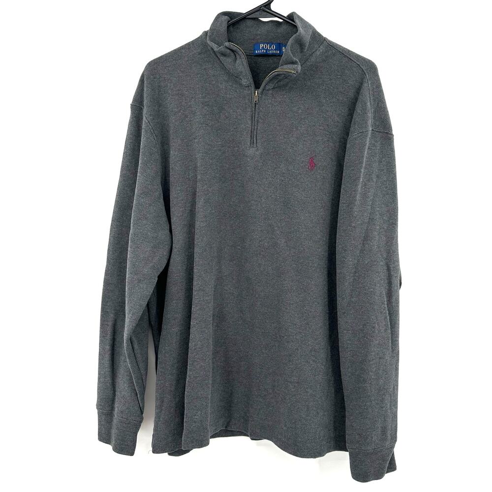 Polo Ralph Lauren Size XL Quarter‎ Zip Pullover Sweater Gray Warm 100% Cotton